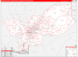 Sacramento-Roseville-Arden-Arcade Metro Area Wall Map Red Line Style 2026